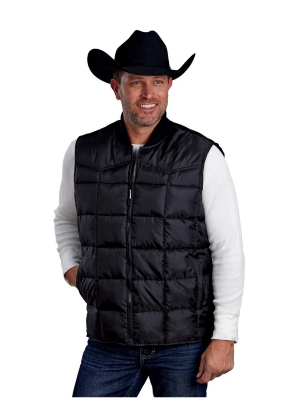 Roper Black Quilted Men's Puffer Vest with Ribbed Collar NWOT Men’s Small